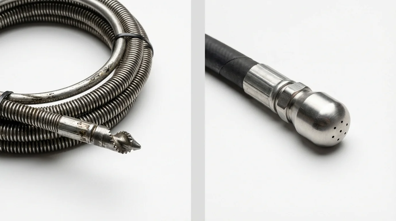 Drain snake cable and hydro jetting nozzle used for drain cleaning in Hayfork, CA