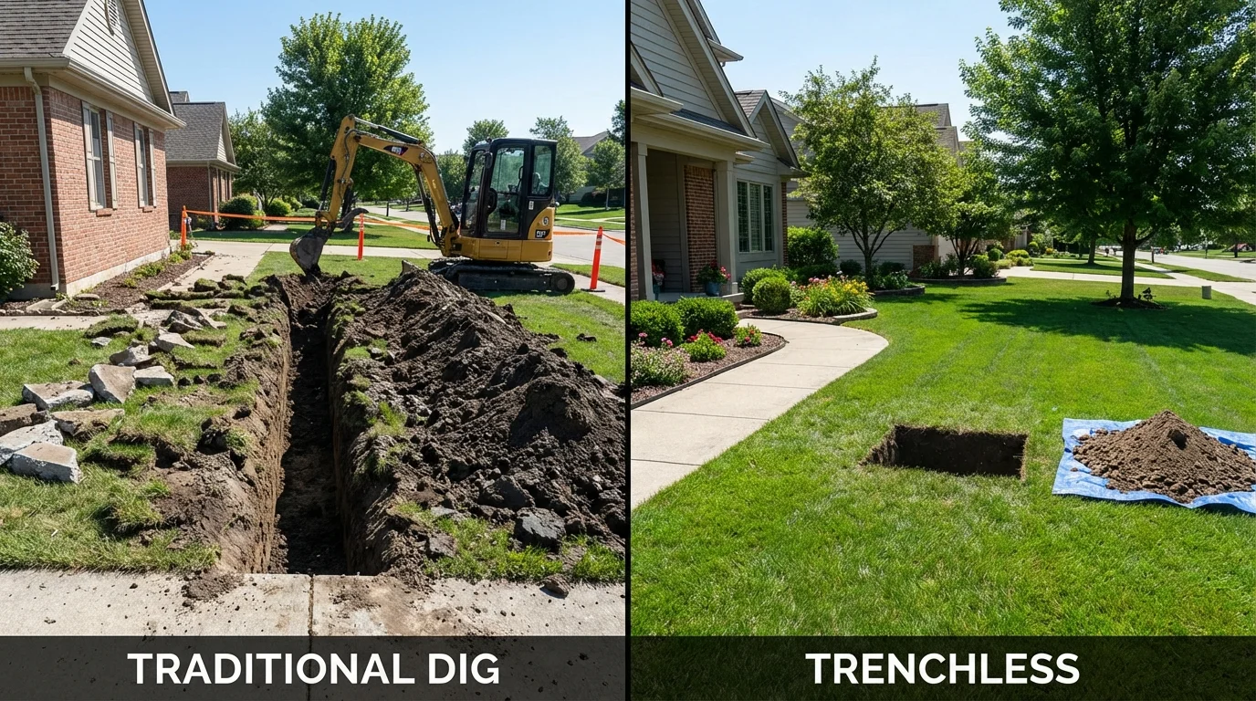 Trenchless sewer repair with minimal yard damage versus traditional excavation in Hayfork, CA